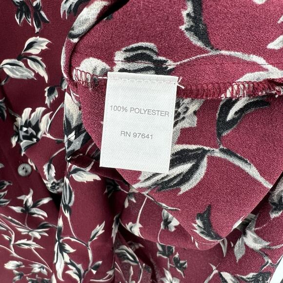 J. Jill Top Burgundy Floral‎ Long Sleeve Button Up Tunic Shirt Blouse Size Large - Picture 8 of 9